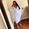 Pink O-Neck Long Sleeve Midi Dress - Image 4