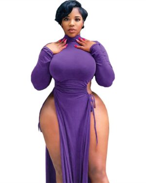 Purple Long Sleeve High Split Dress