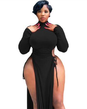 Black Long Sleeve High Split Dress