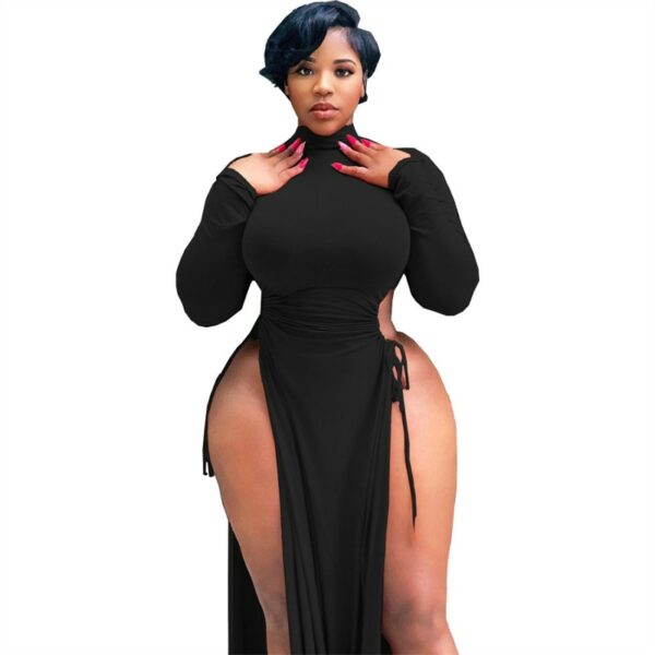 Black Long Sleeve High Split Dress - Image 2