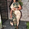 Green Camouflage Print Stretchy Tracksuit