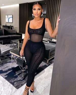 Tank Bodysuit High Waist See Through Mesh Pants