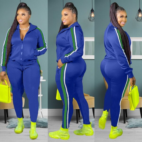Red Hooded Collar Patchwork Tracksuit - Image 2