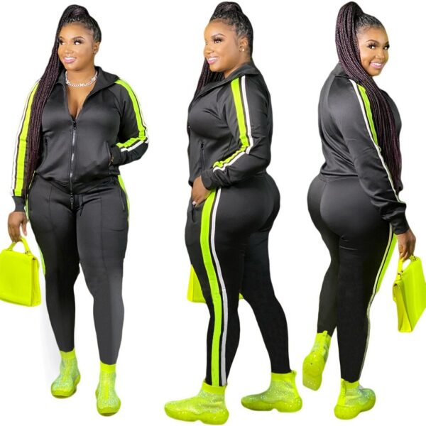 Red Hooded Collar Patchwork Tracksuit - Image 4