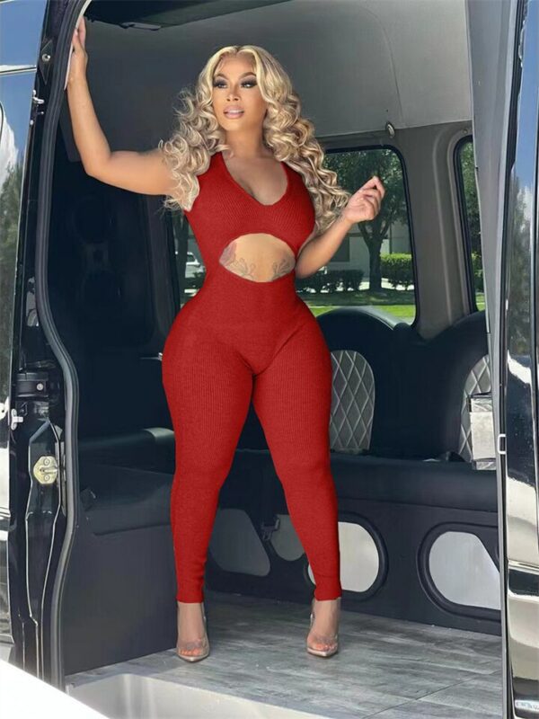 Red Hollow Cut Out Bodycon Jumpsuit