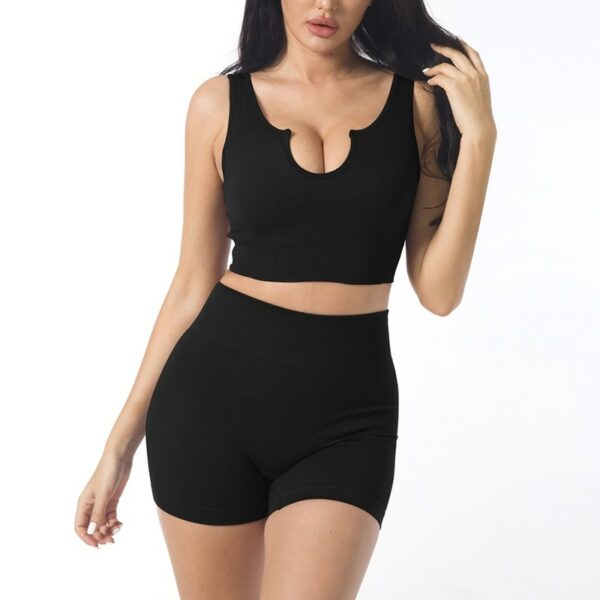 Blue Seamless Ribbed Sport Bra & Shorts Set - Image 3