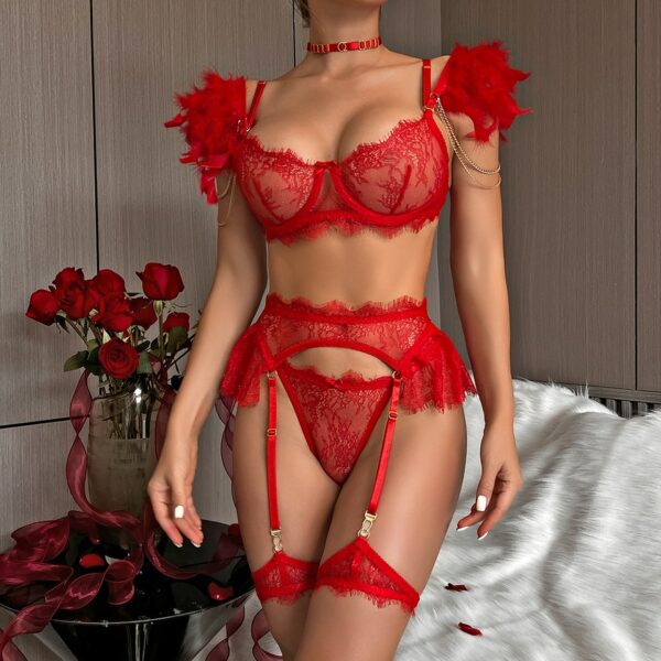 Red 4-piece Choker Off Shoulder Garter Set
