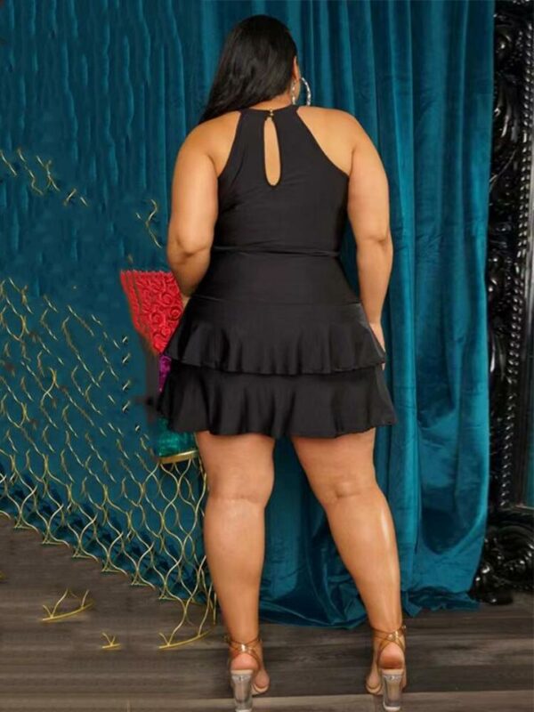 Black Halter Neck Layered Short Dress - Image 3