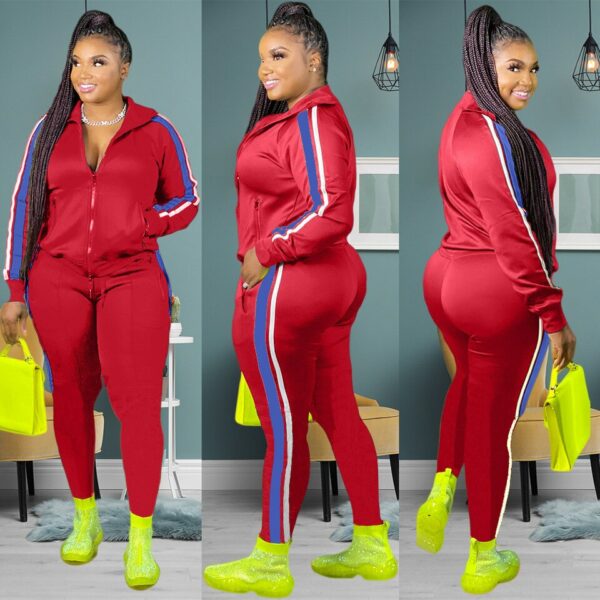 Red Hooded Collar Patchwork Tracksuit