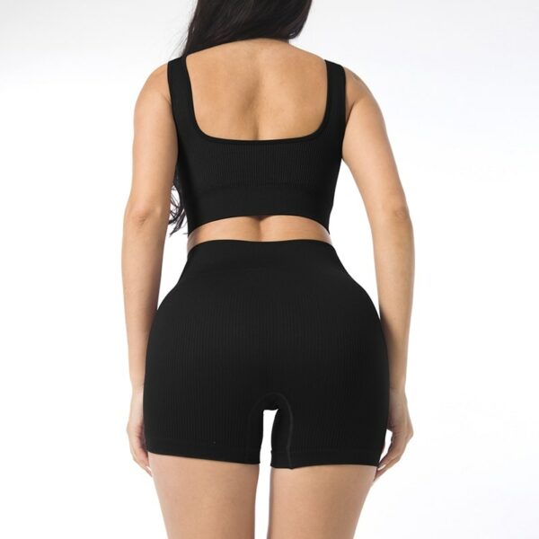 Blue Seamless Ribbed Sport Bra & Shorts Set - Image 2