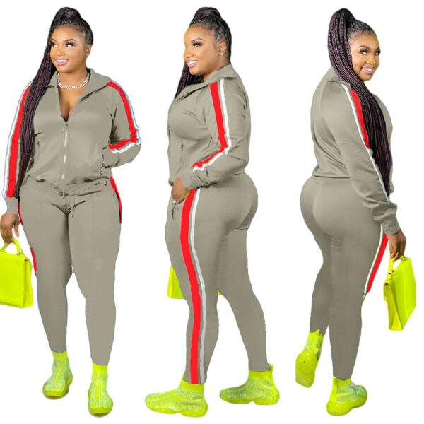 Red Hooded Collar Patchwork Tracksuit - Image 3