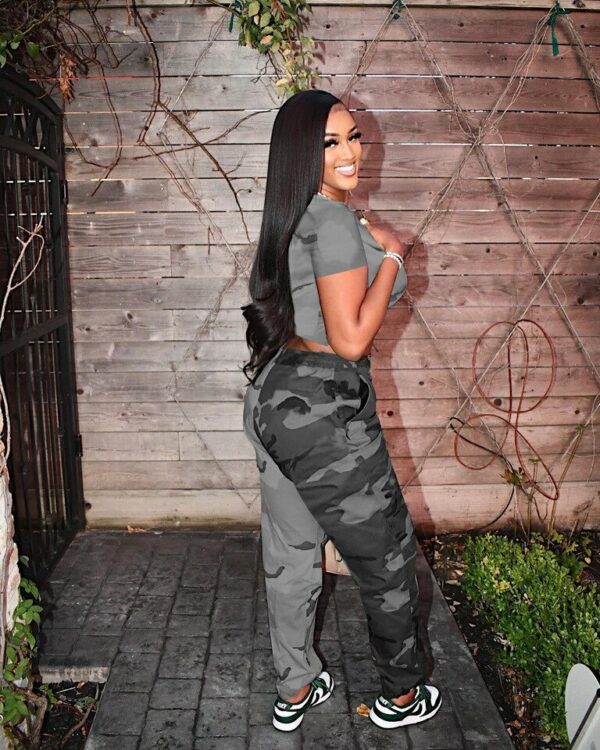 Green Camouflage Print Stretchy Tracksuit - Image 3