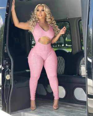 Pink Hollow Cut Out Bodycon Jumpsuit