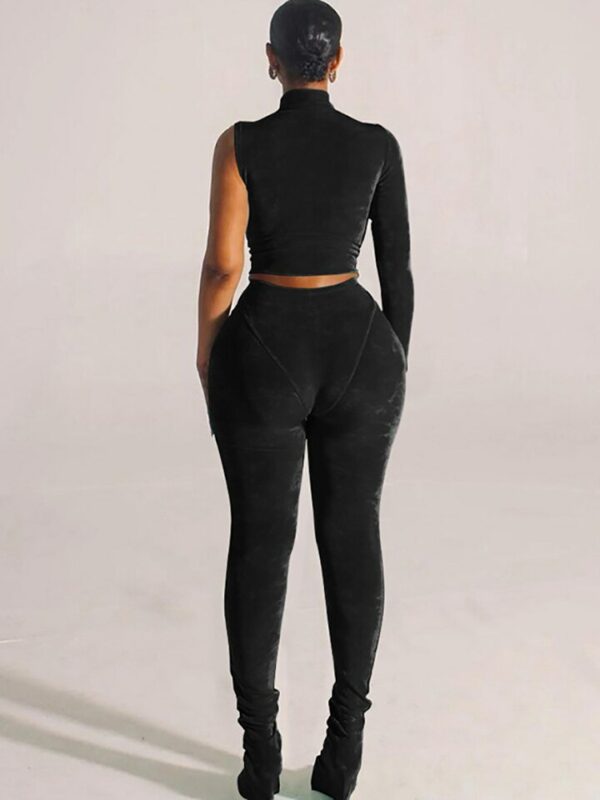 Black 2-Piece One Shoulder Top and Leggings - Image 2