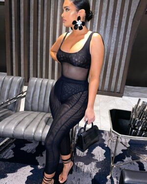 Tank Bodysuit High Waist See Through Mesh Pants