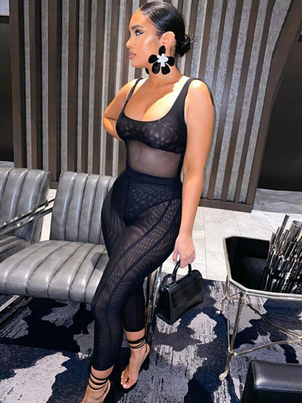 Tank Bodysuit High Waist See Through Mesh Pants - Image 2