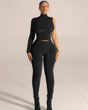 Black 2-Piece One Shoulder Top and Leggings