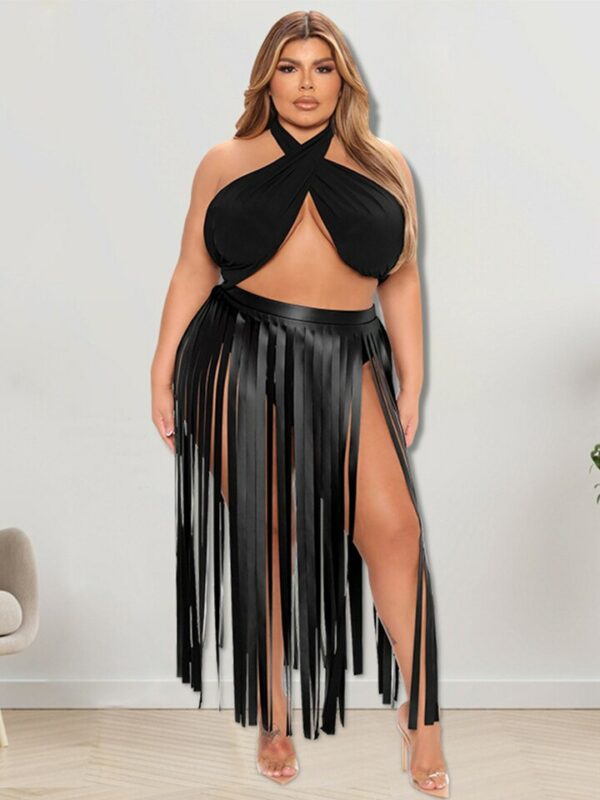 Two Piece Backless Crop Top and Dress Set - Image 3