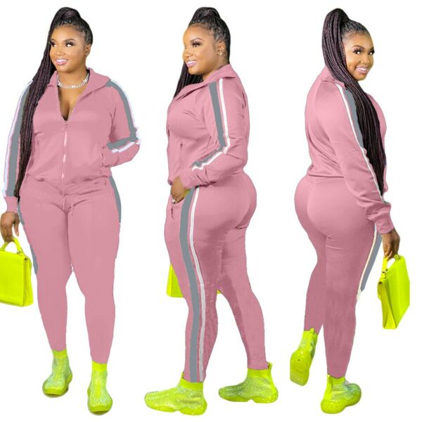 Red Hooded Collar Patchwork Tracksuit - Image 5