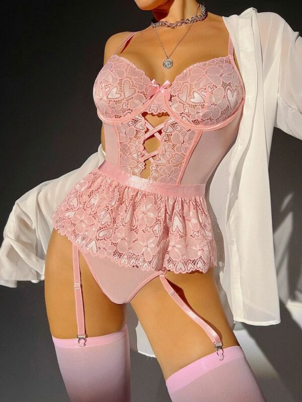 Spaghetti Strap Bodysuit with Stockings Set - Image 2
