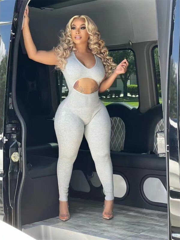 Grey Hollow Cut Out Bodycon Jumpsuit