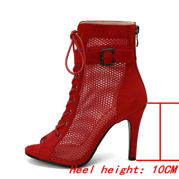 Red Suede Peep Toe Boots - 10CM Heel - Image 3