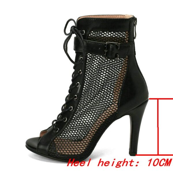 Black Faux Leather Peep Toe Boots - 10CM Heel - Image 3