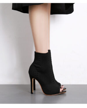 Black Sock-in Ankle Boots - 7CM Heel