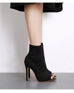 Black Sock-in Ankle Boots - 11CM Heel