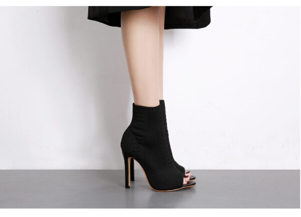Black Sock-in Ankle Boots - 11CM Heel - Image 2