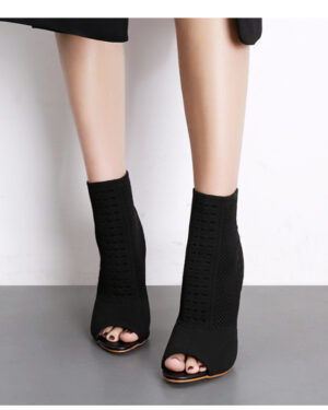 Black Sock-in Ankle Boots - 7CM Heel