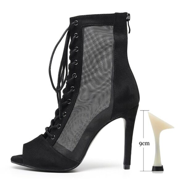 Black Flannel Mesh Peep Toe Boots - Image 5