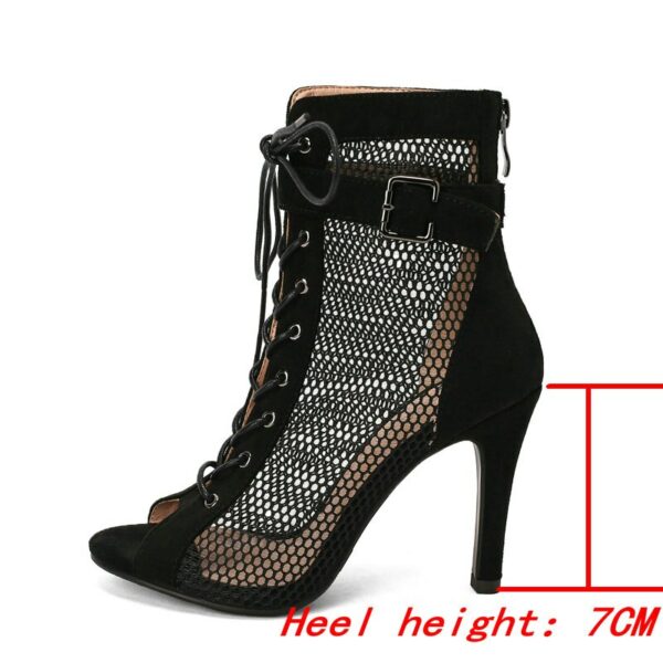 Black Suede Peep Toe Boots - 7CM Heel - Image 3