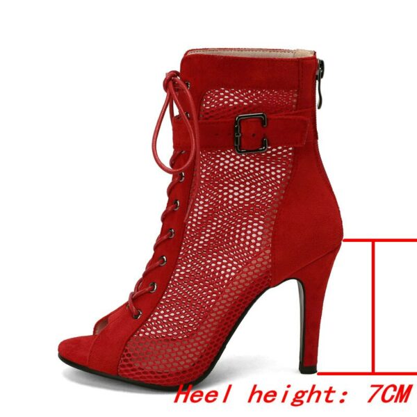Red Suede Peep Toe Boots - 7CM Heel - Image 3