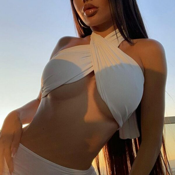 White Halter Strapless Wrap Crop Top - Image 2