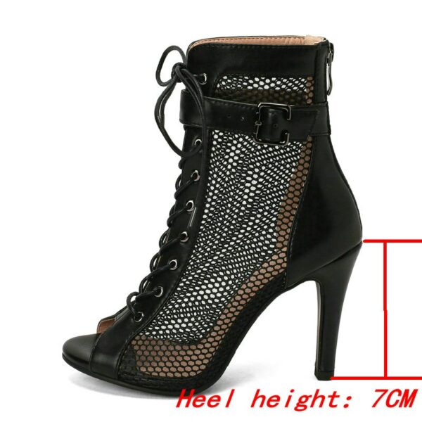 Black Faux Leather Peep Toe Boots - 7CM Heel - Image 3