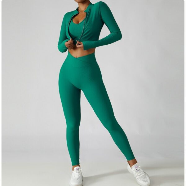 3 Piece Ribbed Bra Jacket & Leggings Set - Image 7