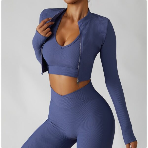 3 Piece Ribbed Bra Jacket & Leggings Set - Image 3