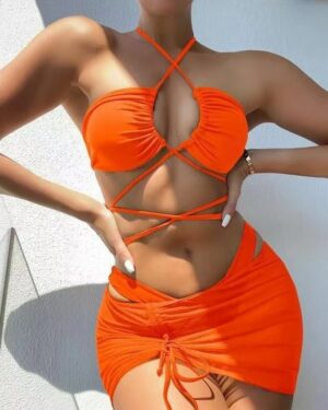 3 Piece lace up bikini set