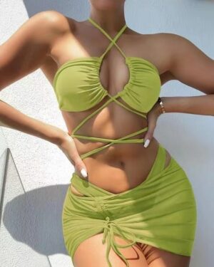 3 Piece lace up bikini set