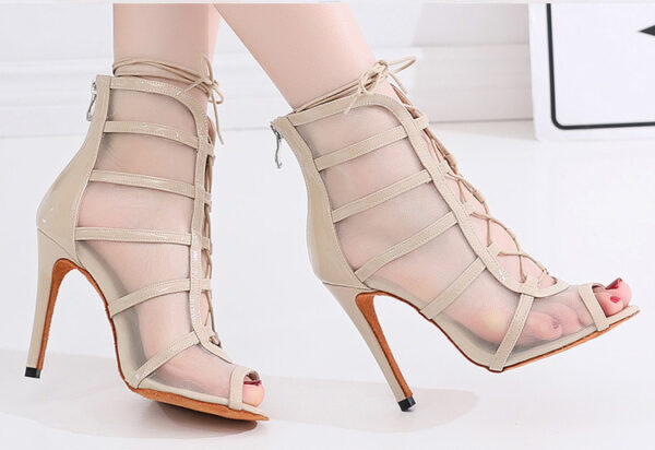 Mesh Faux Leather Sole High Heeled Boots