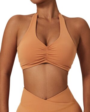 Halter Neck Ribbed Low Back Sports Bra