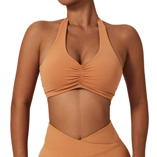 Halter Neck Ribbed Low Back Sports Bra
