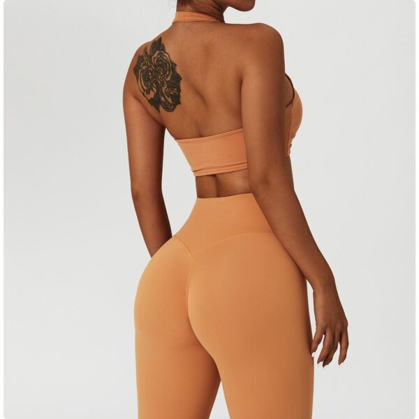 Halter Neck Ribbed Low Back Sports Bra - Image 5