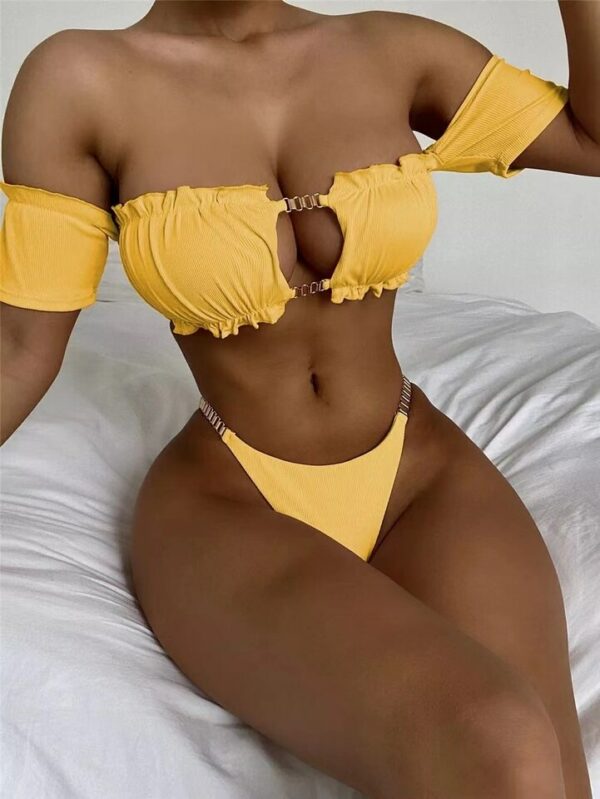 Off Shoulder Top & Thong Bikini Set - Image 4