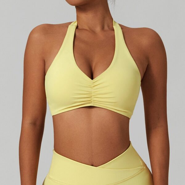 Halter Neck Ribbed Low Back Sports Bra - Image 3