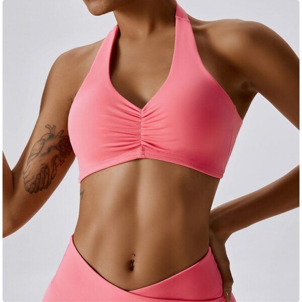 Halter Neck Ribbed Low Back Sports Bra - Image 4