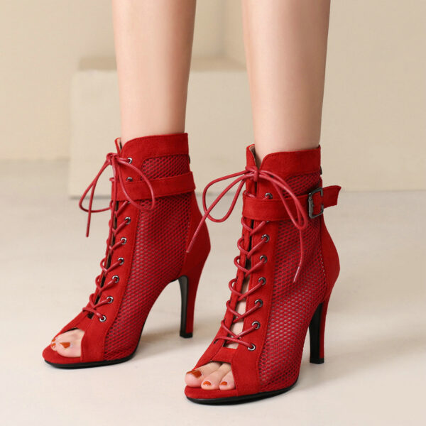 Red Suede Peep Toe Boots - 10CM Heel - Image 2