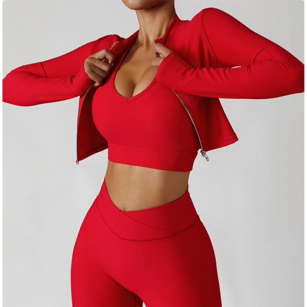 3 Piece Ribbed Bra Jacket & Leggings Set