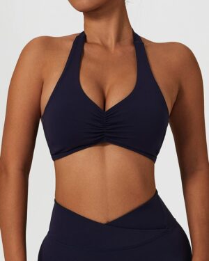 Halter Neck Ribbed Low Back Sports Bra